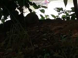 Desi bathing out door in river